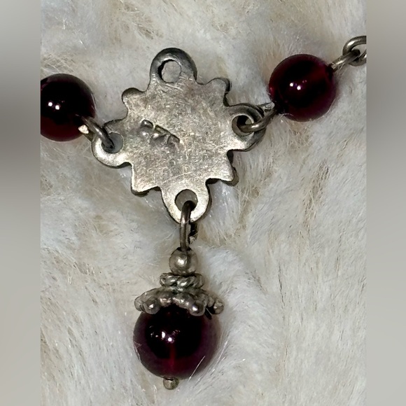 Vintage Sterling Silver Genuine Garnet Beaded Necklace - Picture 10 of 17
